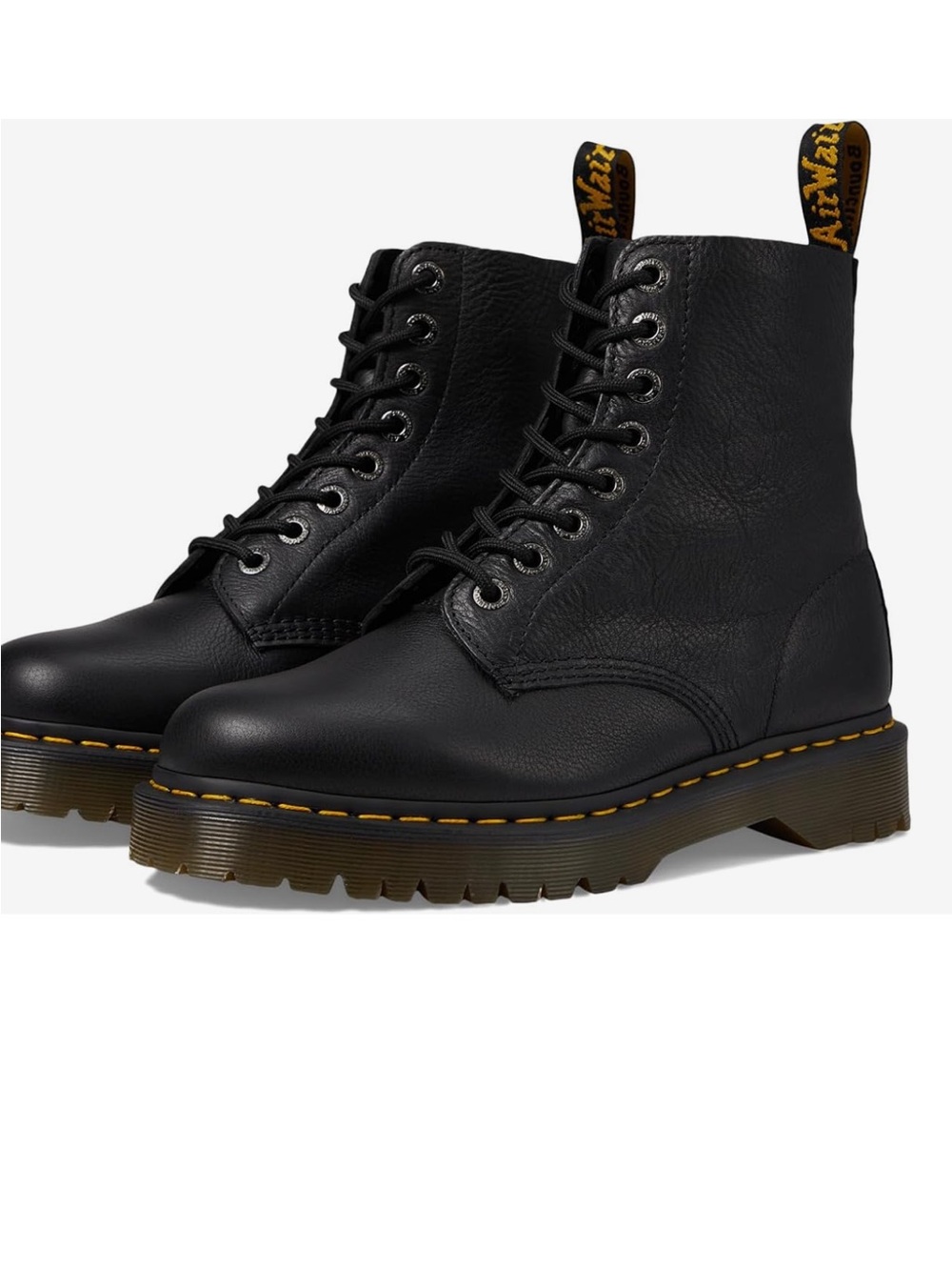 Dr. Martens Black 1460 8-Eye Lace-Up Platform Boots with Yellow Stitching